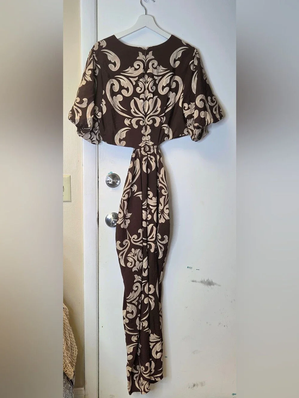 Abercrombie & Fitch Damask Print Side Cutout Puff Sleeve Maxi Dress XL